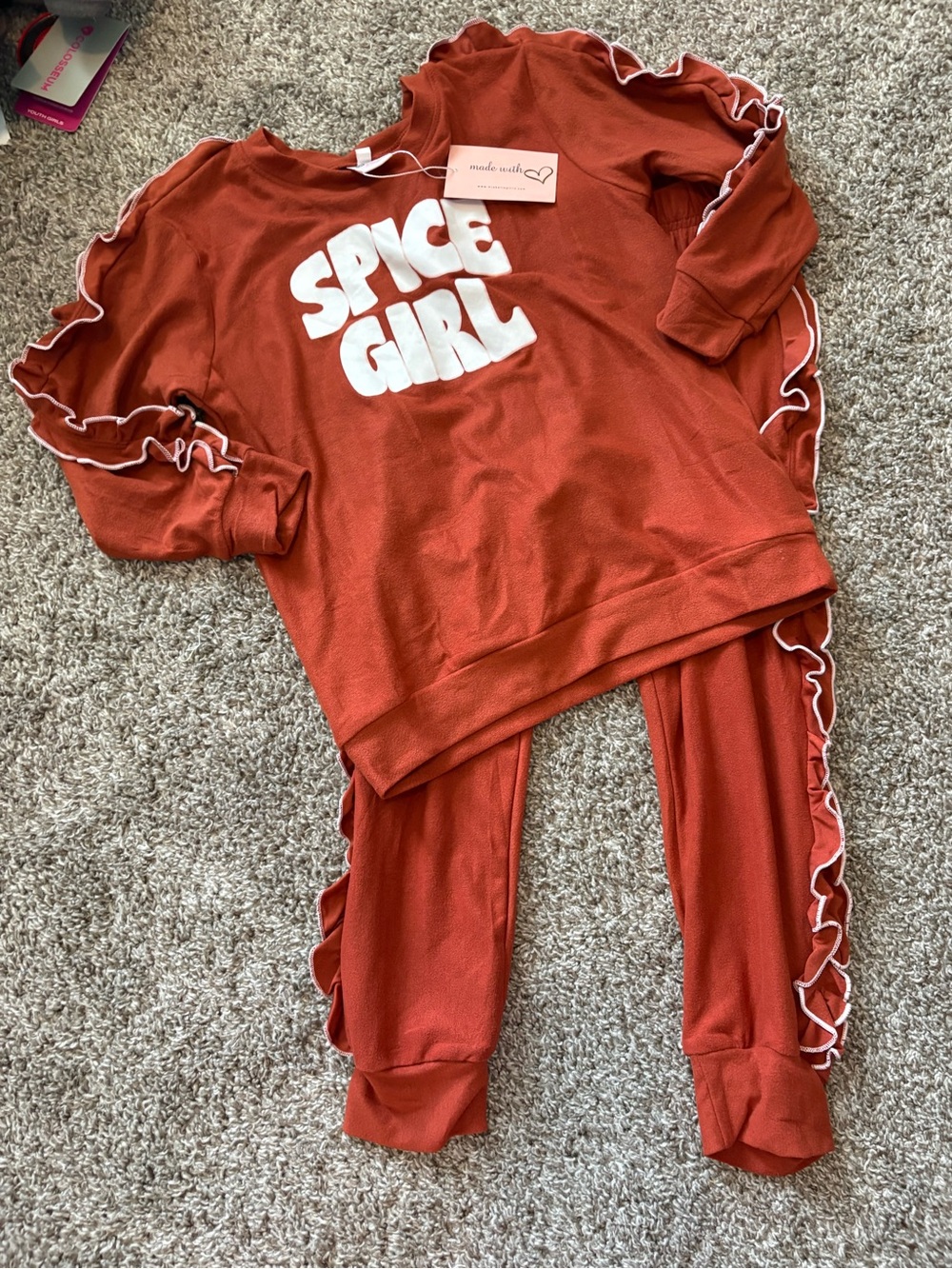 Kids Rust Ruffle Jogger Set with 'SPICE GIRL' Graphic